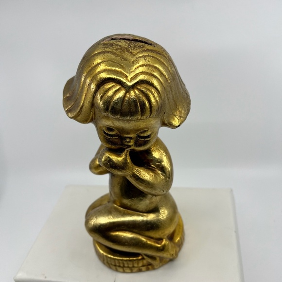 Rare Vintage Gold Finish Little Girl Figurine Piggy Bank - Picture 2 of 16